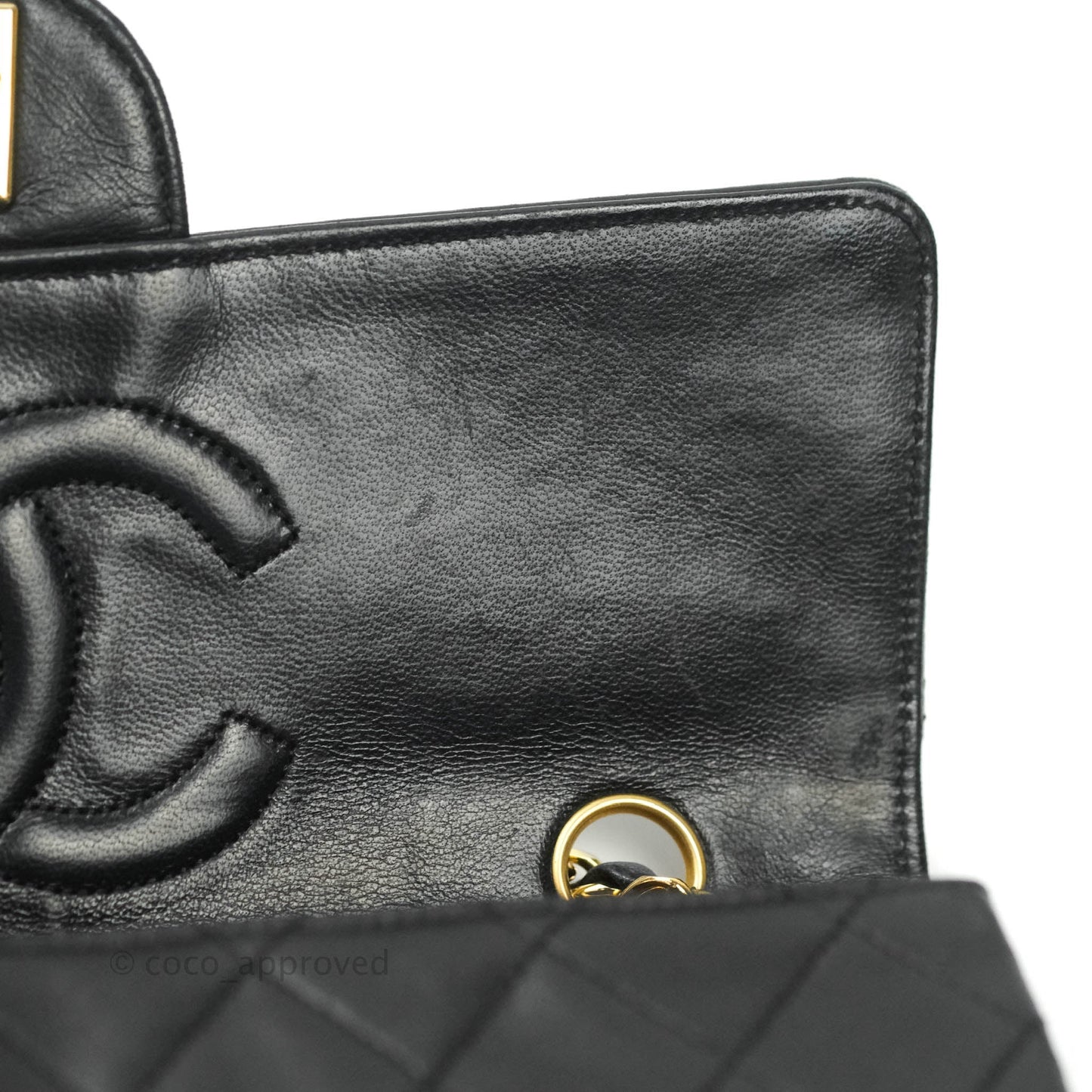 Chanel Vintage Flap Bag with Purse Pouch Black Lambskin 24K Gold Hardware