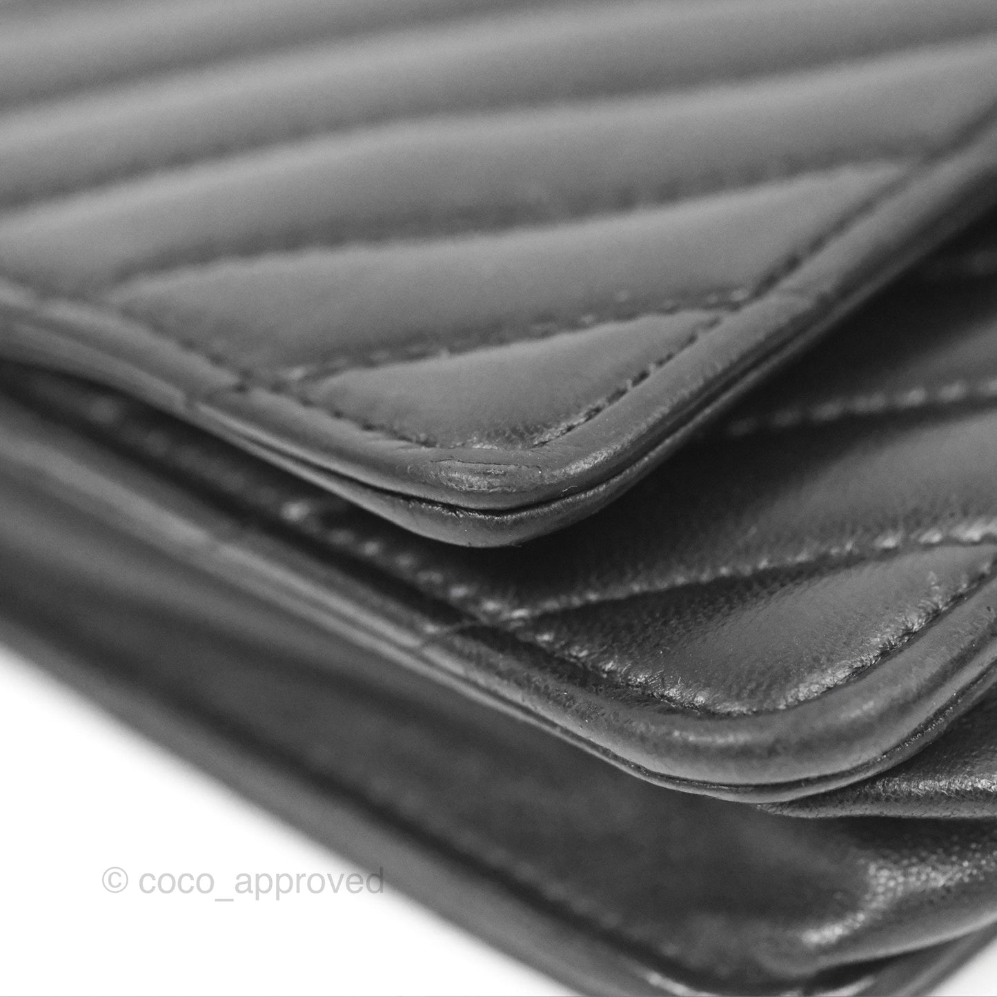 Chanel Classic Chevron Wallet on Chain WOC Black Lambskin Silver Hardware