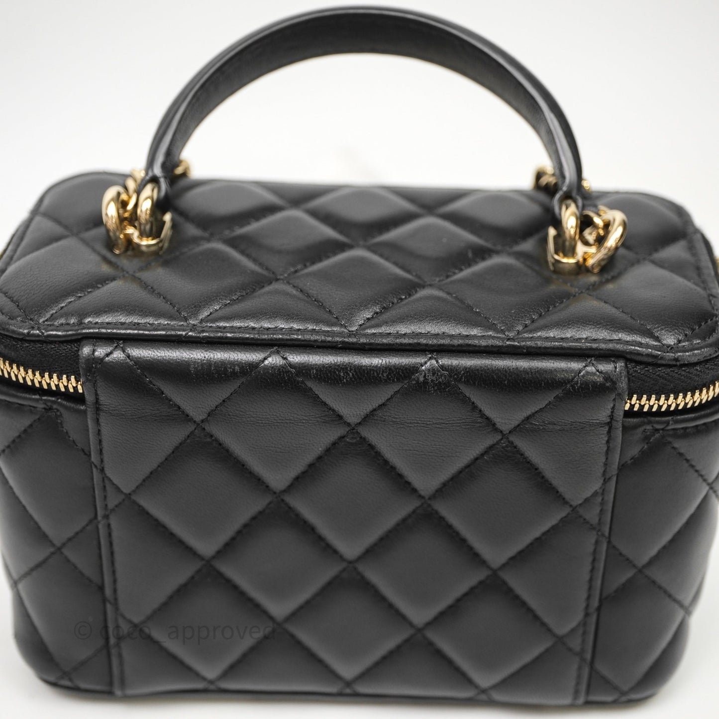 Chanel Vanity Rectangular Top Handle Black Lambskin Light Gold Hardware