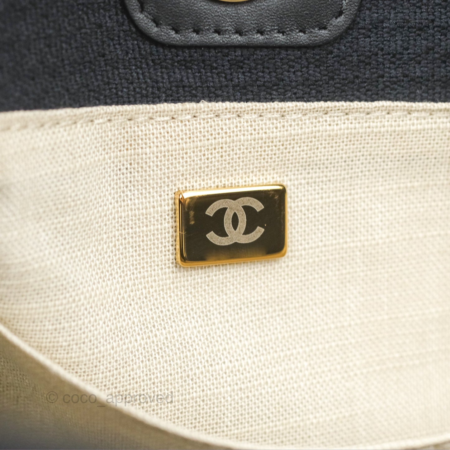 Chanel New Small Deauville Tote Dark Navy Cotton Raffia Logo