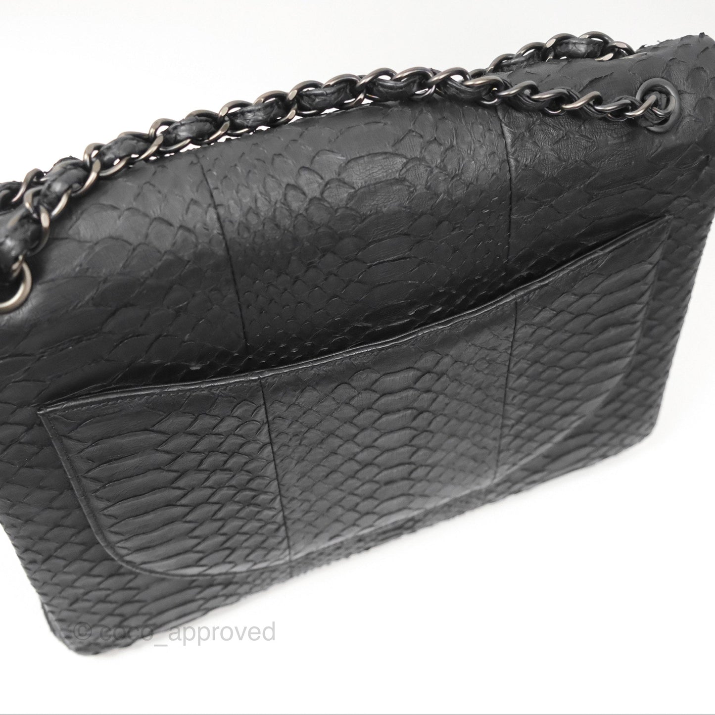 Chanel Maxi Double Flap Black Python Matte Black Hardware