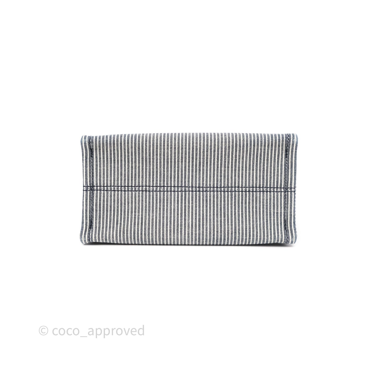 Celine Small Triomphe Cabas Thais Navy Blue Striped Canvas Tan Calfskin