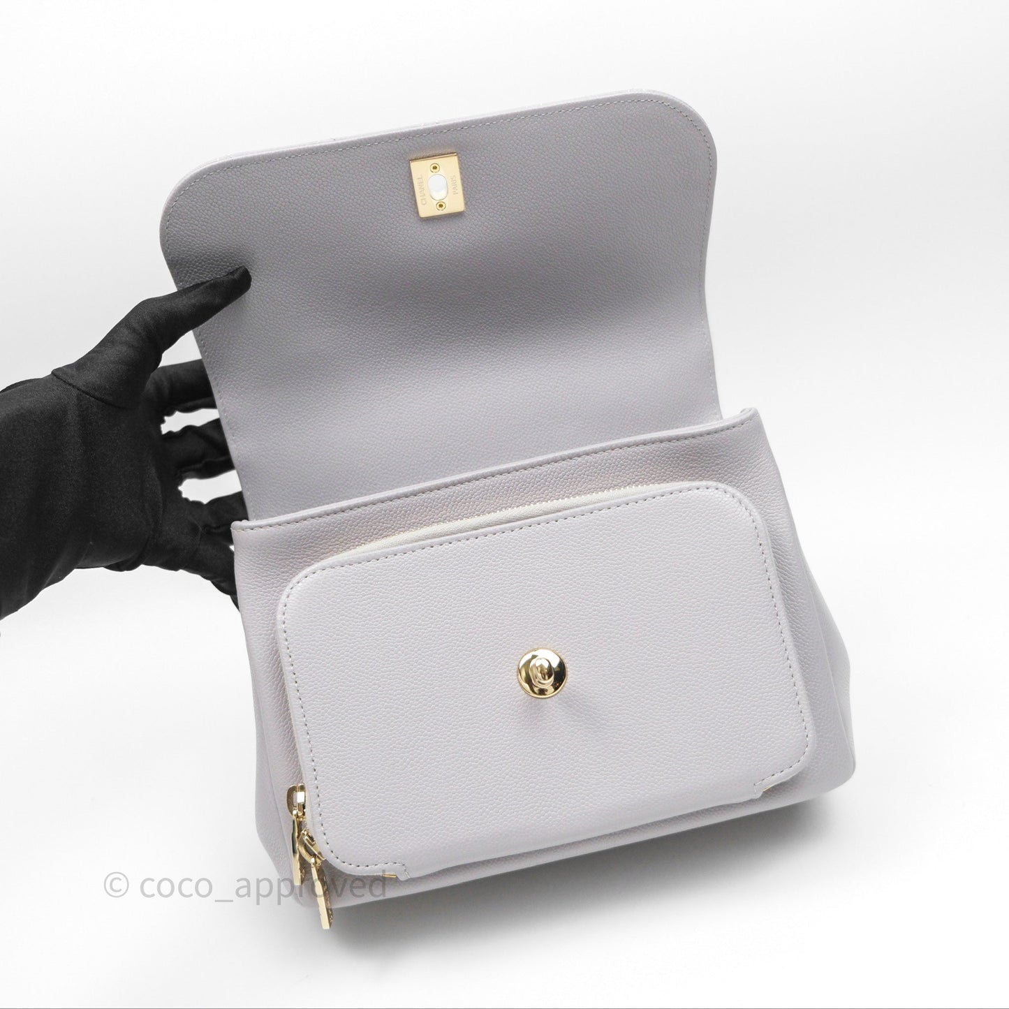 Chanel Quilted Medium Business Affinity Flap Light Grey Caviar Gold Hardware