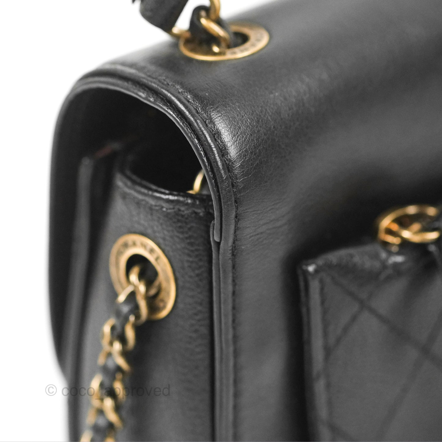 Chanel Small Coco Curve Flap Black Goatskin Antique Gold Hardware