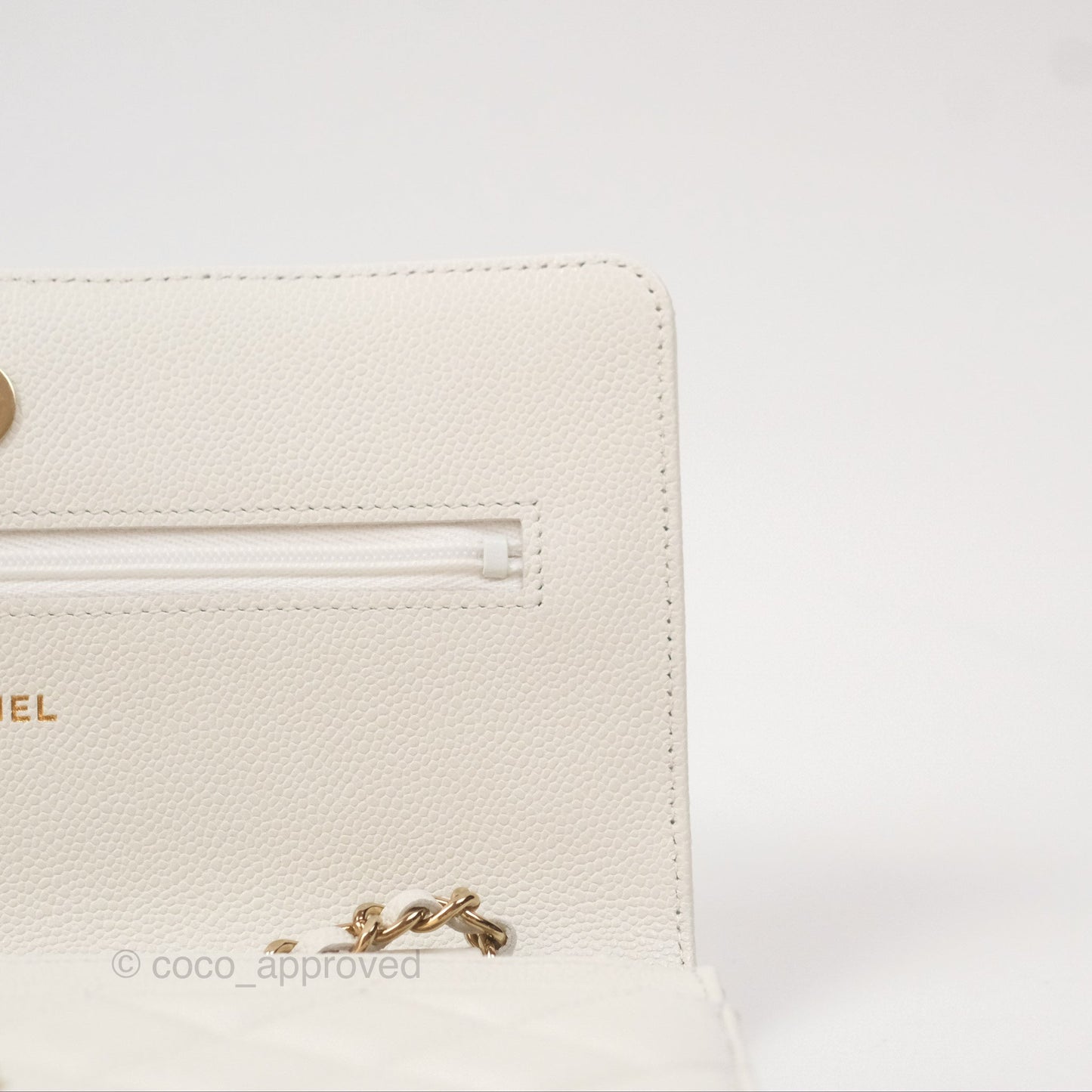 Chanel Quilted Classic Wallet on Chain WOC White Caviar Gold Hardware