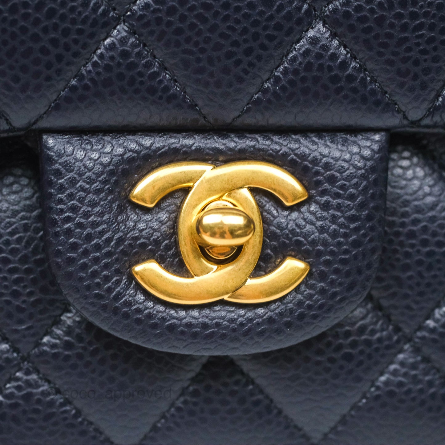 Chanel Classic M/L Medium Flap Quilted French Navy Caviar Aged Gold Hardware