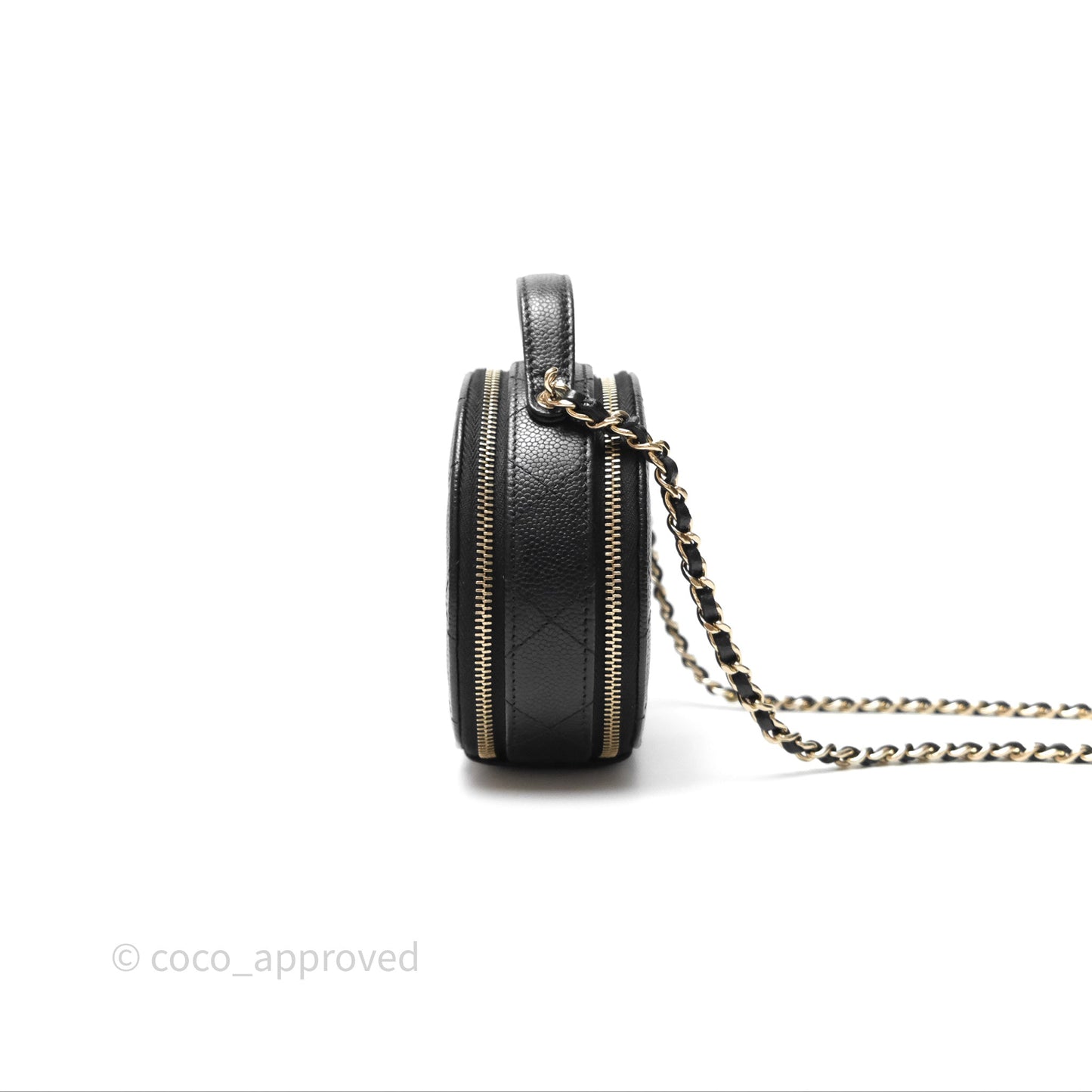 Chanel Mini Round Vanity Bag Handle With Care Black Caviar 22C