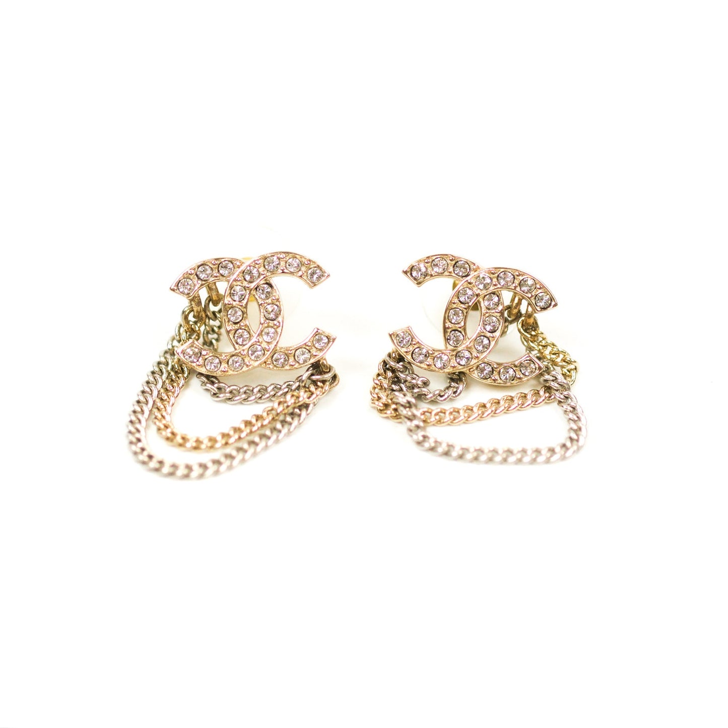 Chanel Crystal CC Chain Pendant Earrings 21B