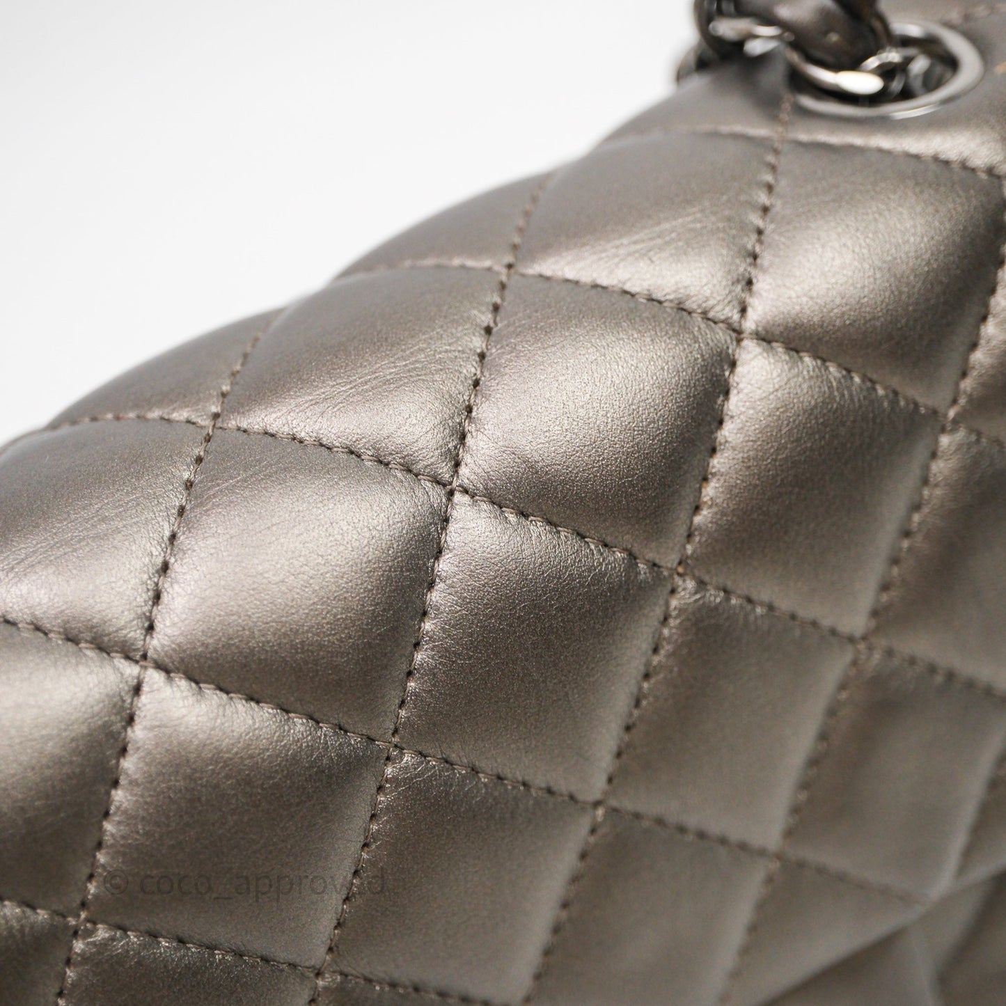 Chanel Mini Square Metallic Dark Grey Lambskin Dark Silver Hardware
