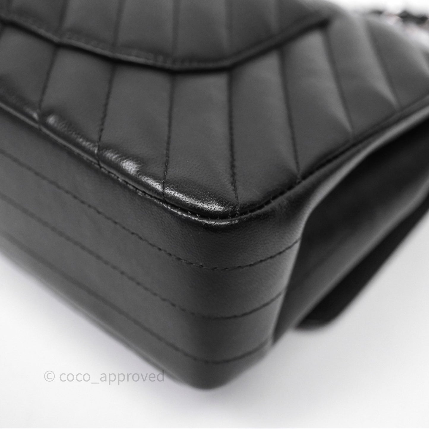 Chanel Classic M/L Medium Flap Chevron Black Lambskin Silver Hardware