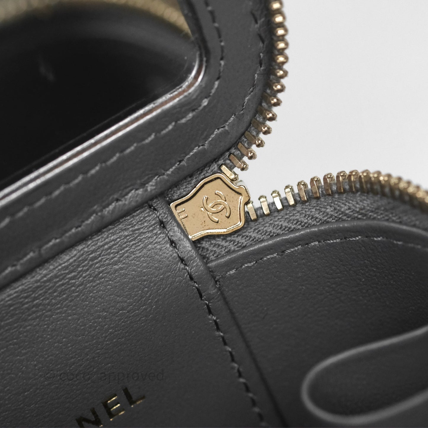 Chanel Mini Top Handle Vanity With Chain Grey Lambskin Gold Hardware