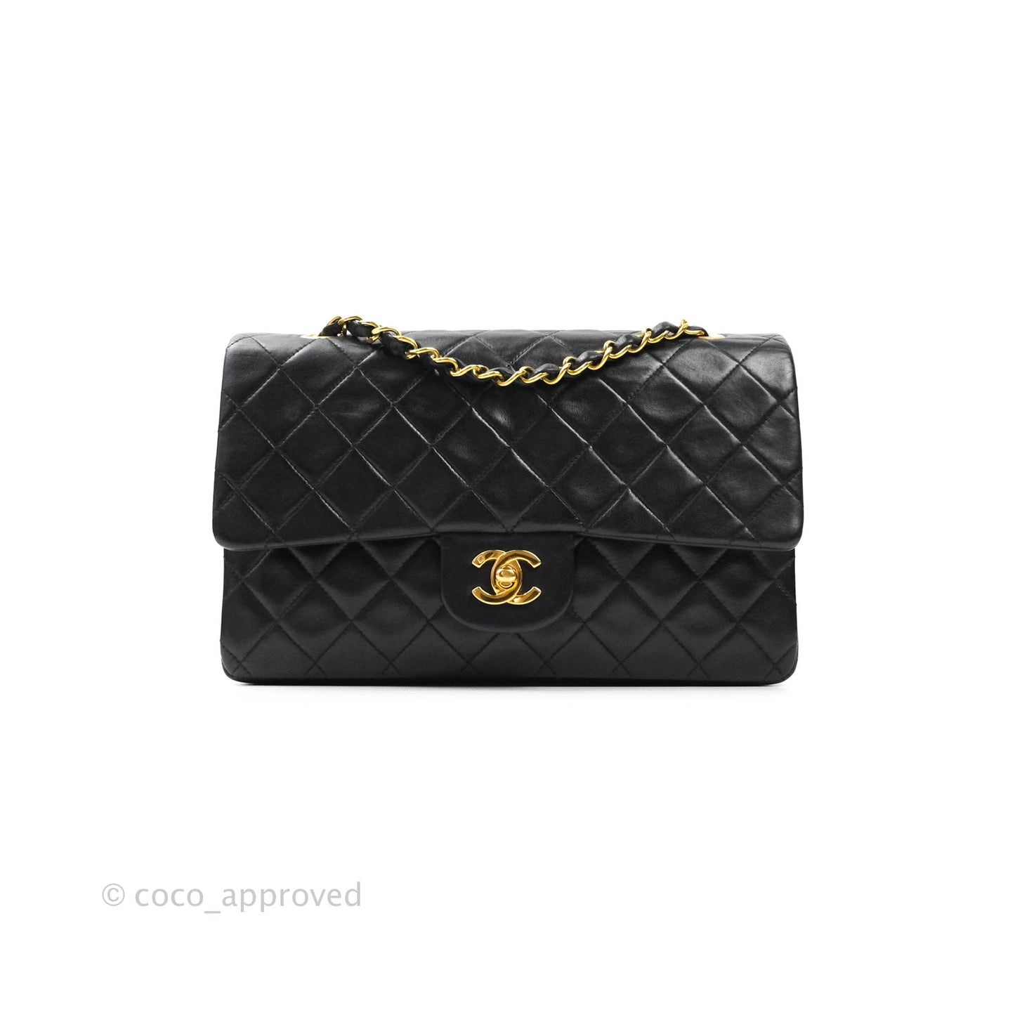 Chanel Vintage M/L Lambskin Medium Double Flap Bag Black 24K Gold Hardware