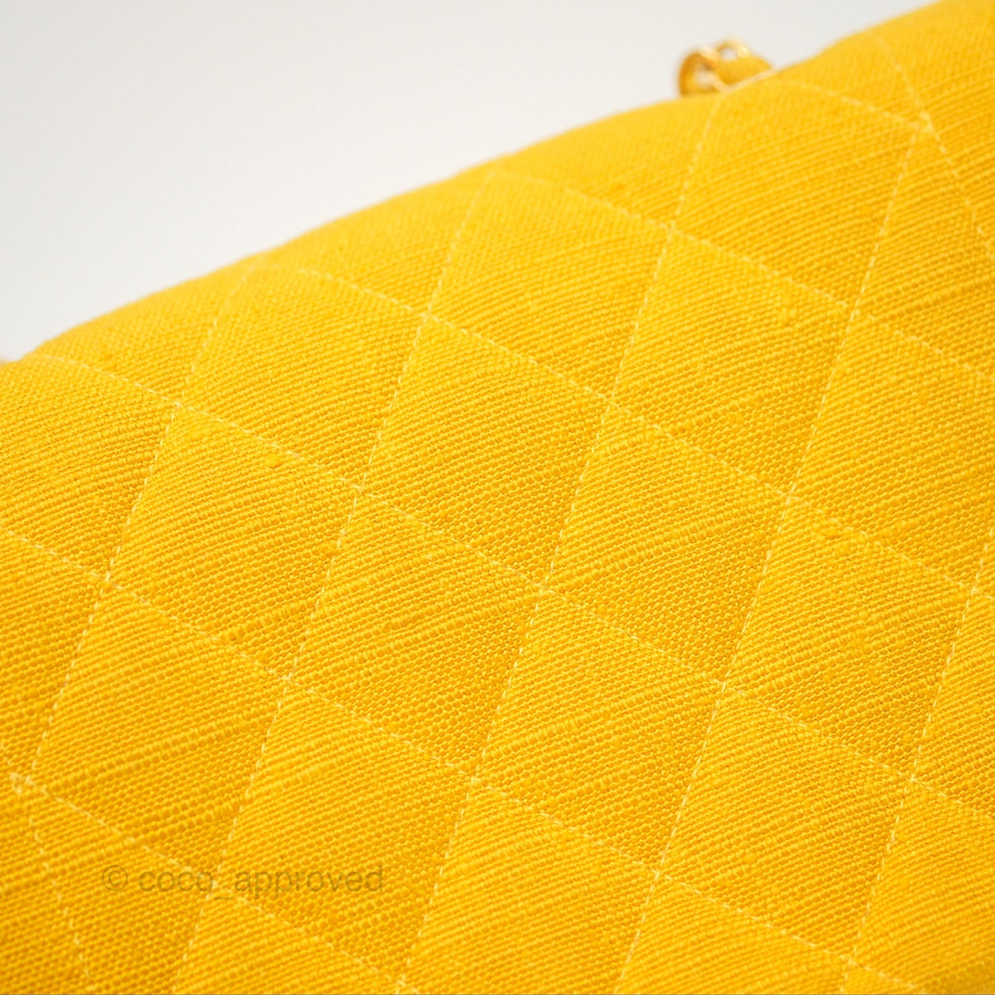 Chanel Vintage Small Classic Diana Flap Bag Yellow Linen Fabric 24K Gold Hardware