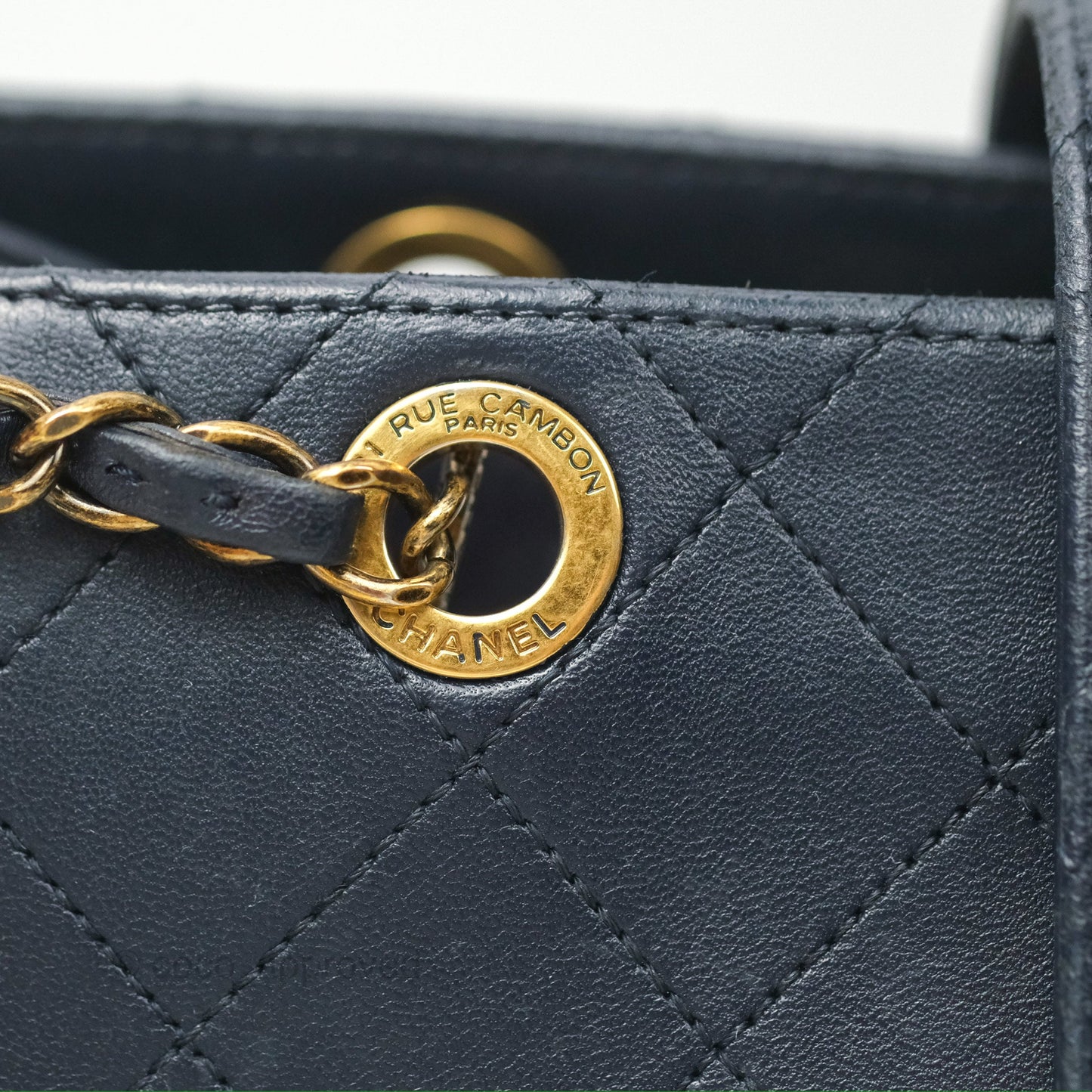 Chanel Medium Around The Corner Shopping Tote Navy Lambskin