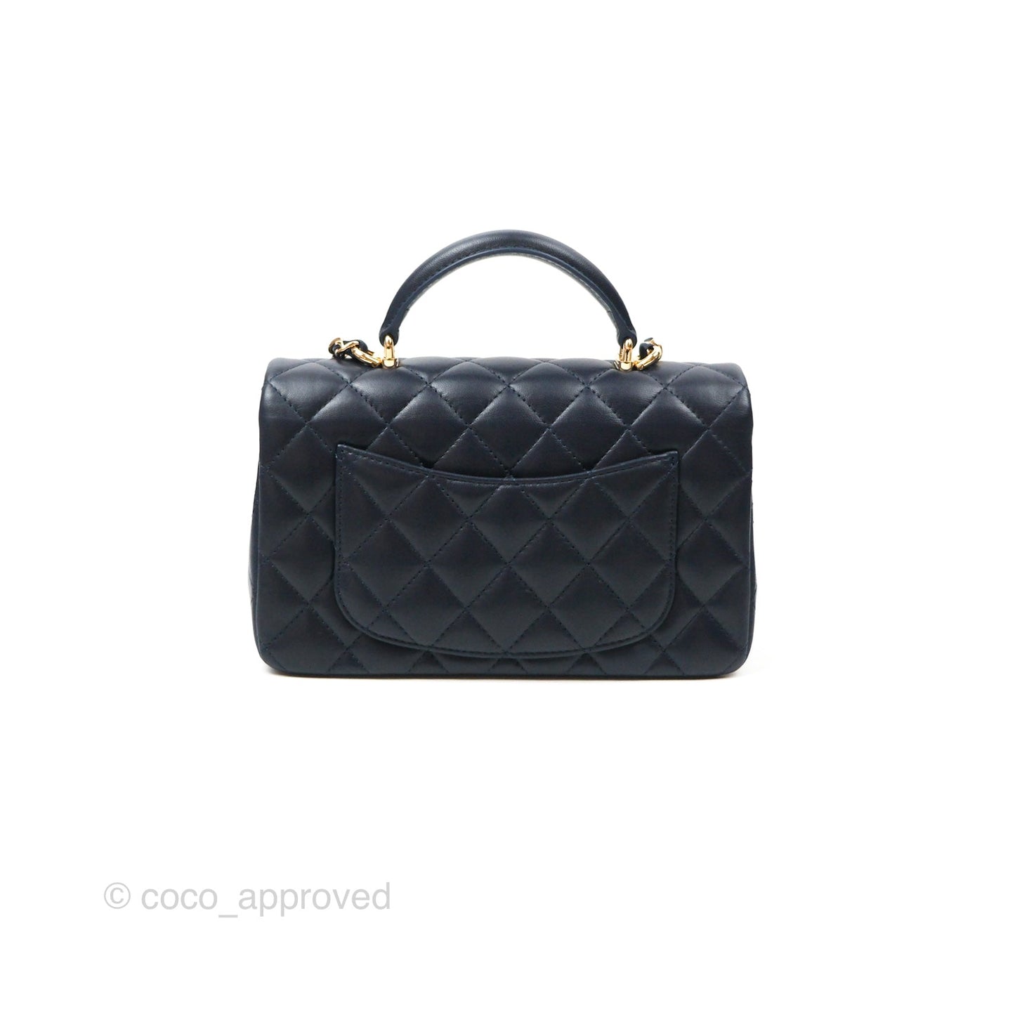 Chanel Top Handle Mini Rectangular Flap Bag Navy Lambskin Gold Hardware
