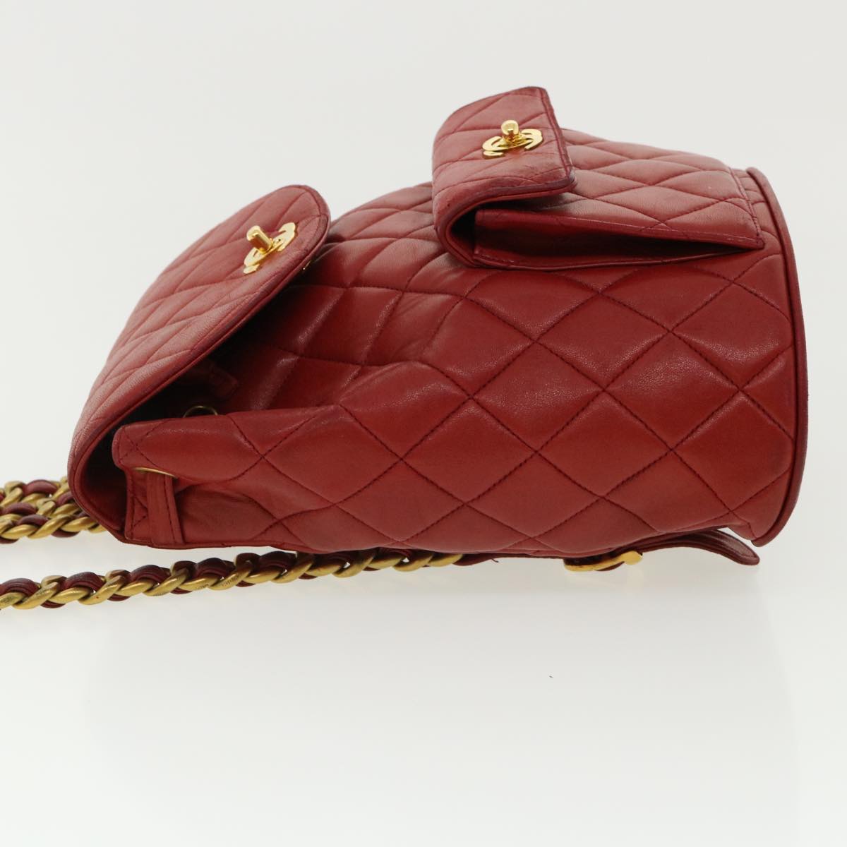 Luxury Chanel Matelasse Chain Hand Bag Lamb Skin Red CC  31892A