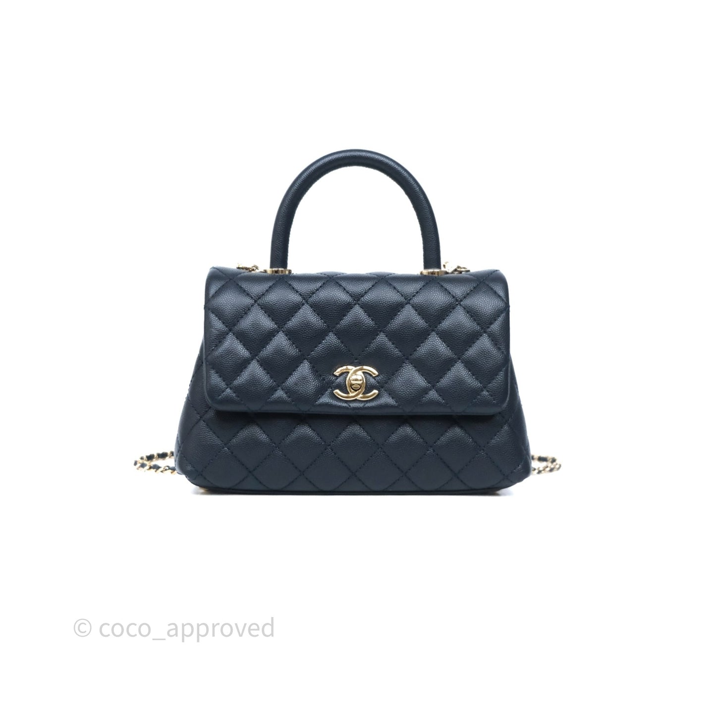 Chanel Small Coco Handle Navy Caviar Light Gold Hardware