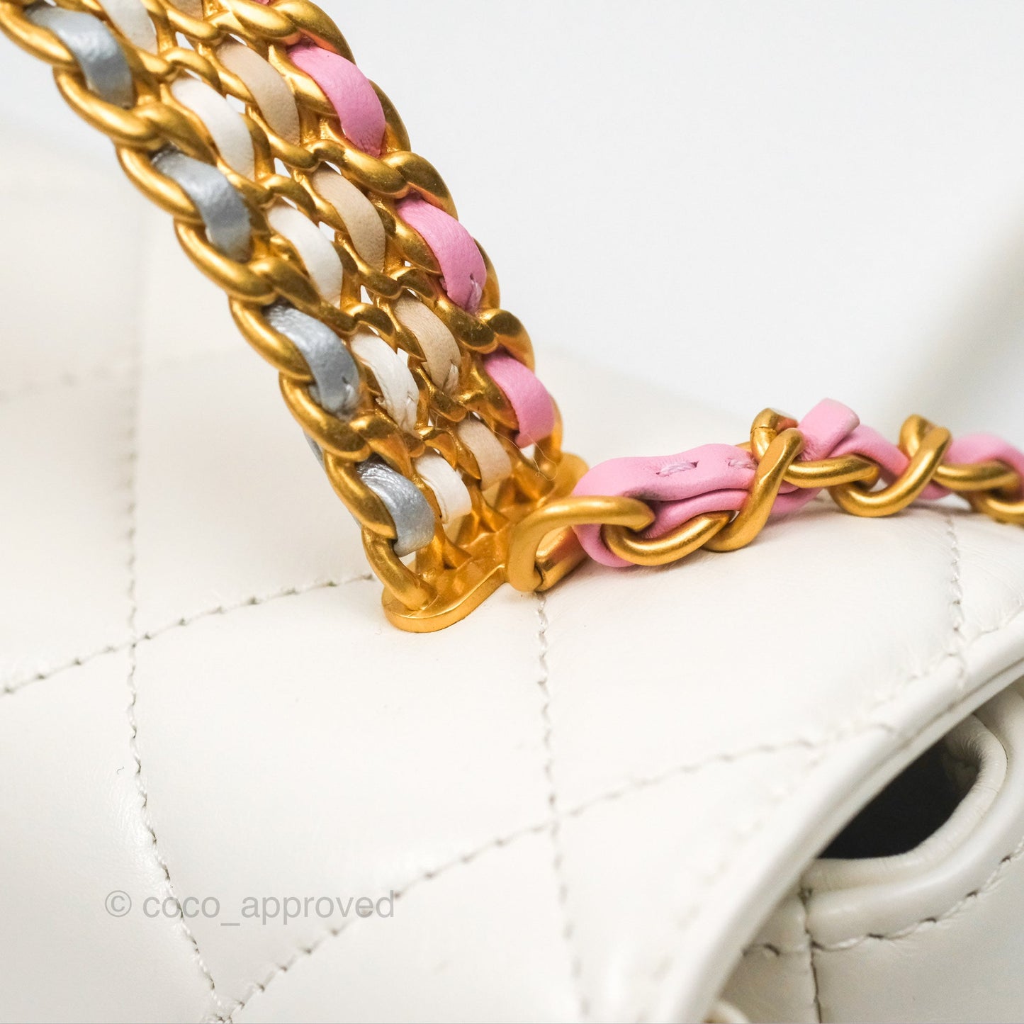 Chanel Rainbow Top Handle Flap Bag White Glazed Lambskin 23P