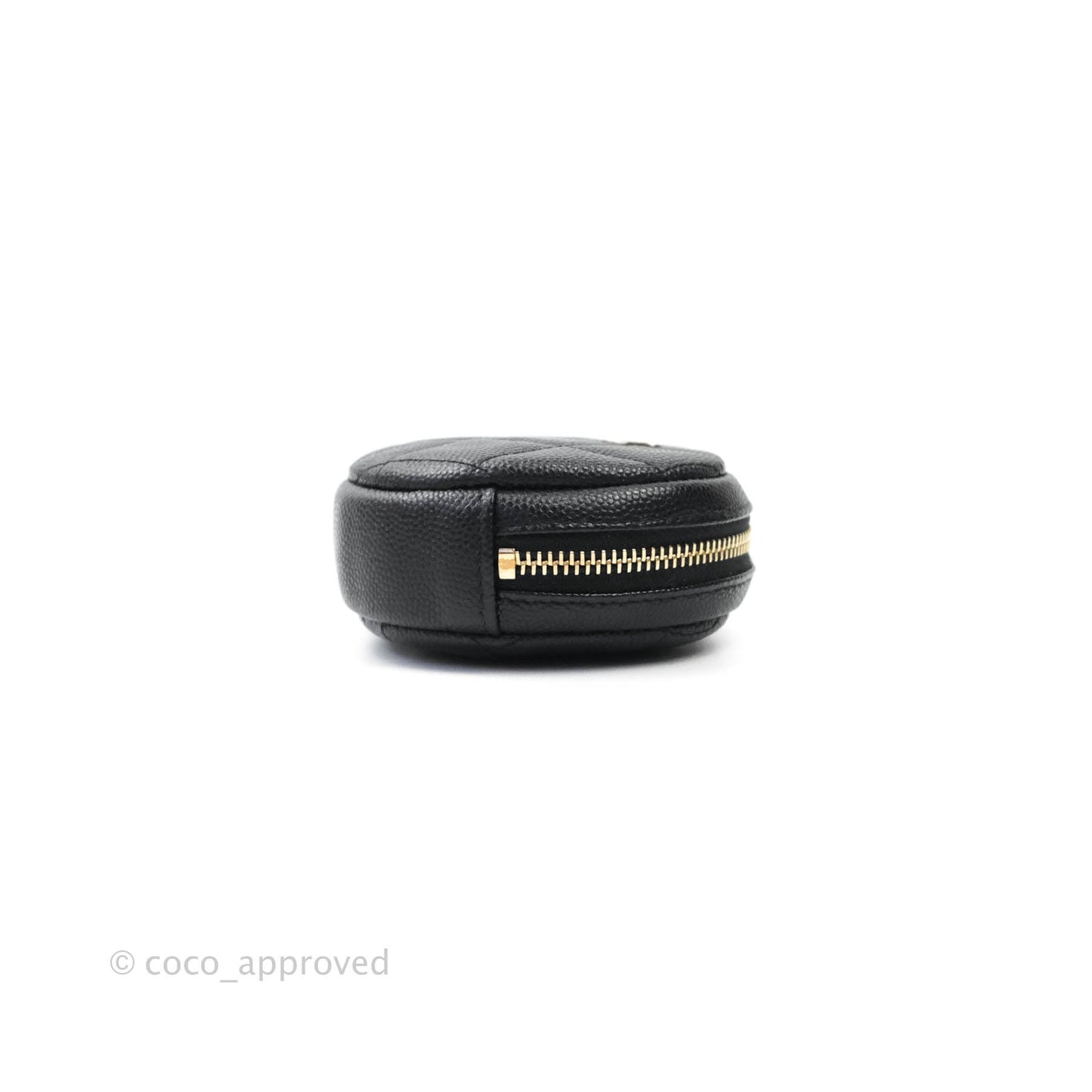 Chanel CC Round Coin Purse Black Caviar Gold Hardware