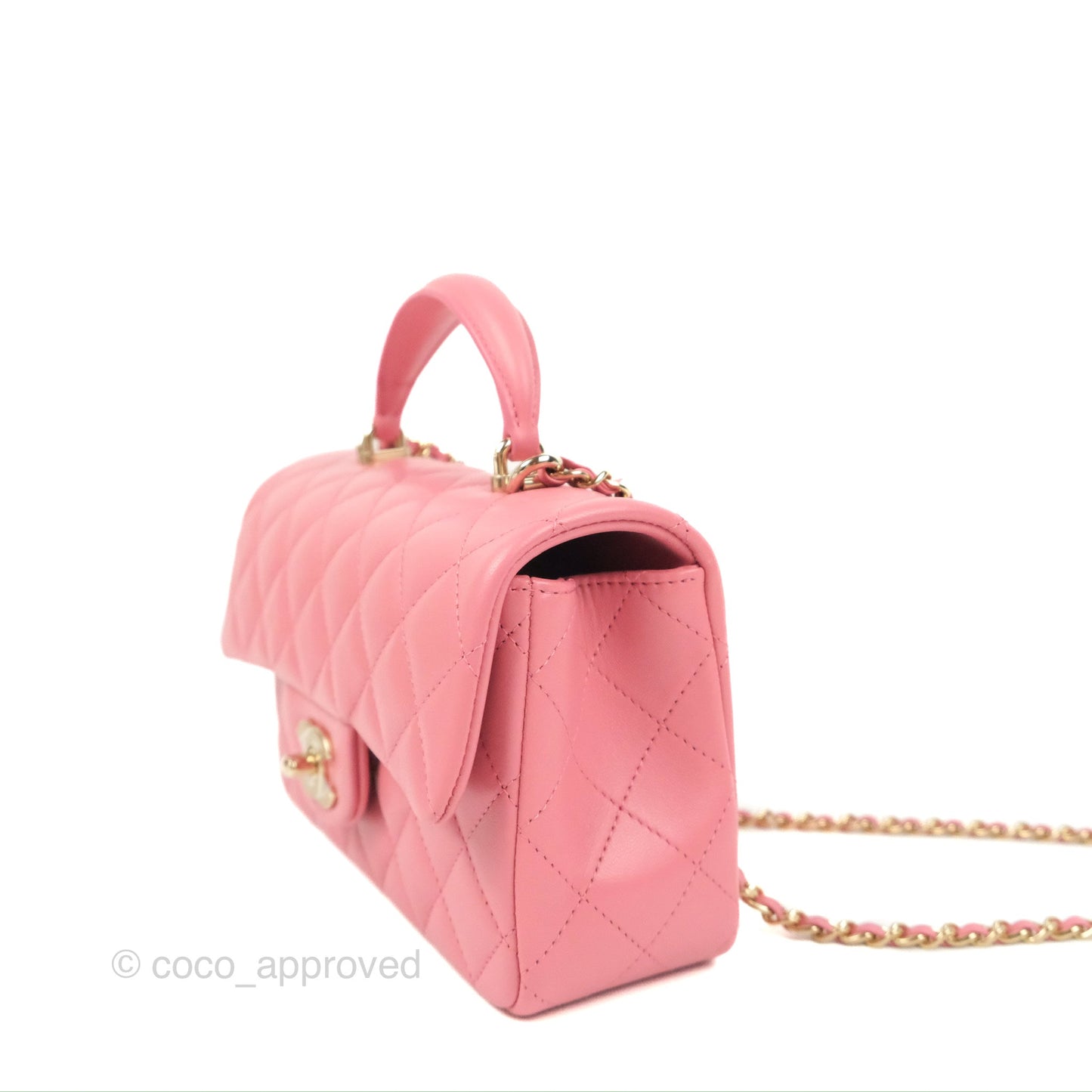 Chanel Top Handle Mini Rectangular Flap Bag Pink Lambskin Gold Hardware