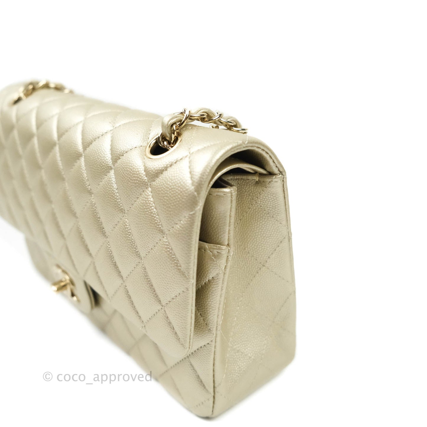 Chanel Classic M/L Medium Double Flap Bag Light Gold Caviar Gold Hardware
