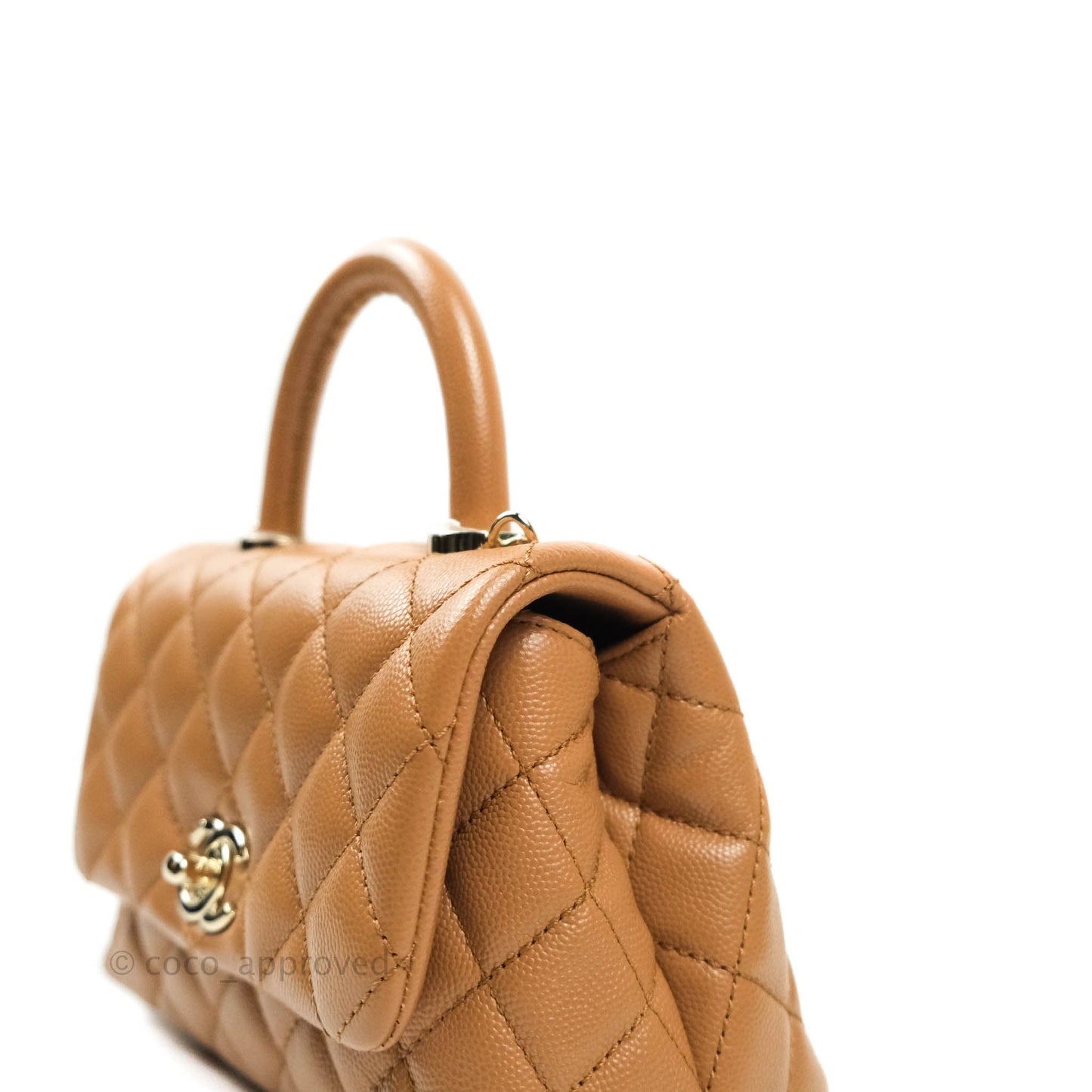 Chanel Quilted Extra Mini Coco Handle Dark Beige Caviar Gold Hardware 21P