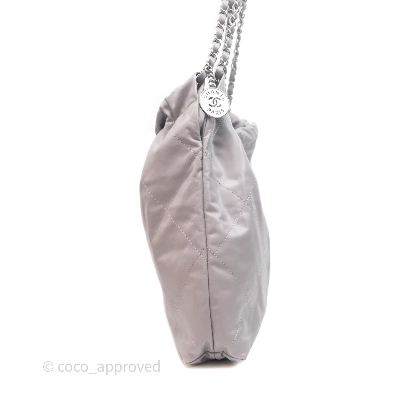 Chanel 22 Medium Grey Shiny Aged Calfskin Aged Silver Hardware
