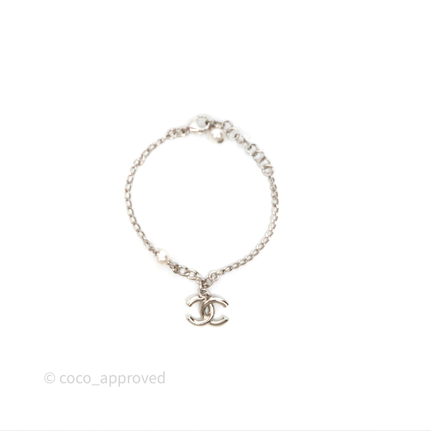 Chanel Crystal CC Pearl Bracelet Silver Tone 21A