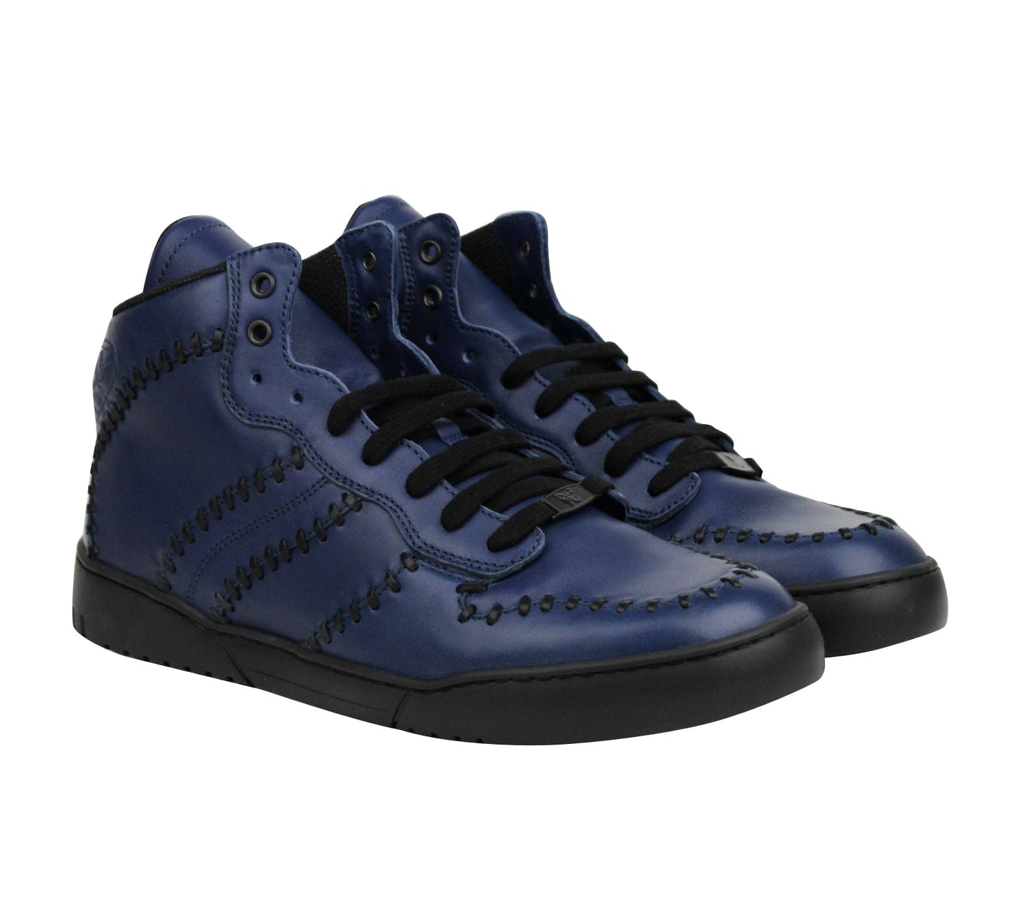 Luxury Bottega Veneta Men's Woven Detail Hi Top Stitched Leather Sneakers