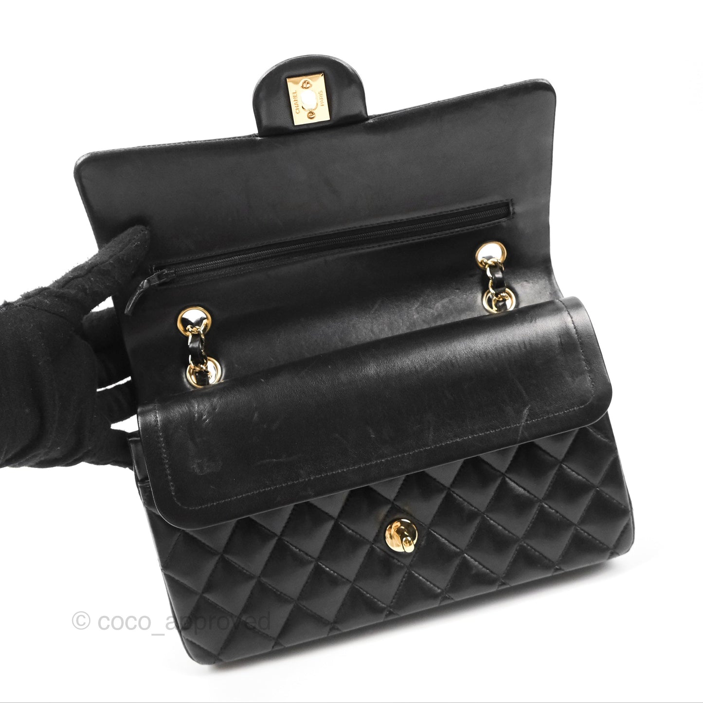 Chanel Classic M/L Medium Flap Quilted Black Lambskin Gold Hardware