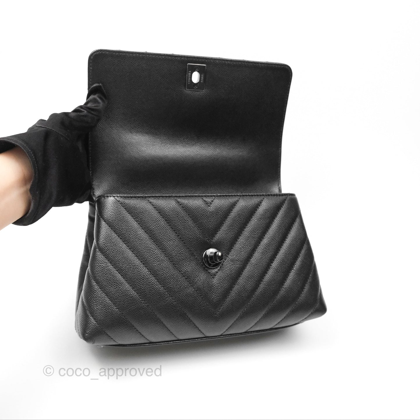 Chanel Small Coco Handle Chevron So Black Caviar