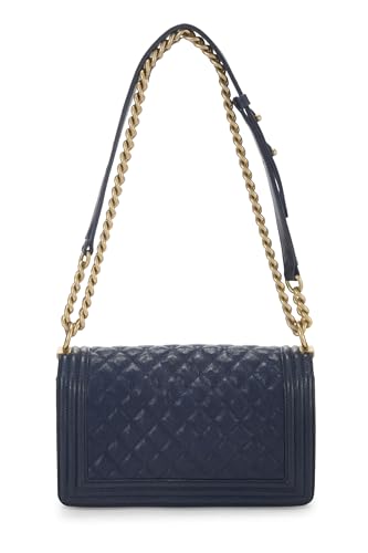 Chanel,  Navy Quilted Caviar Boy Bag Medium, Blue