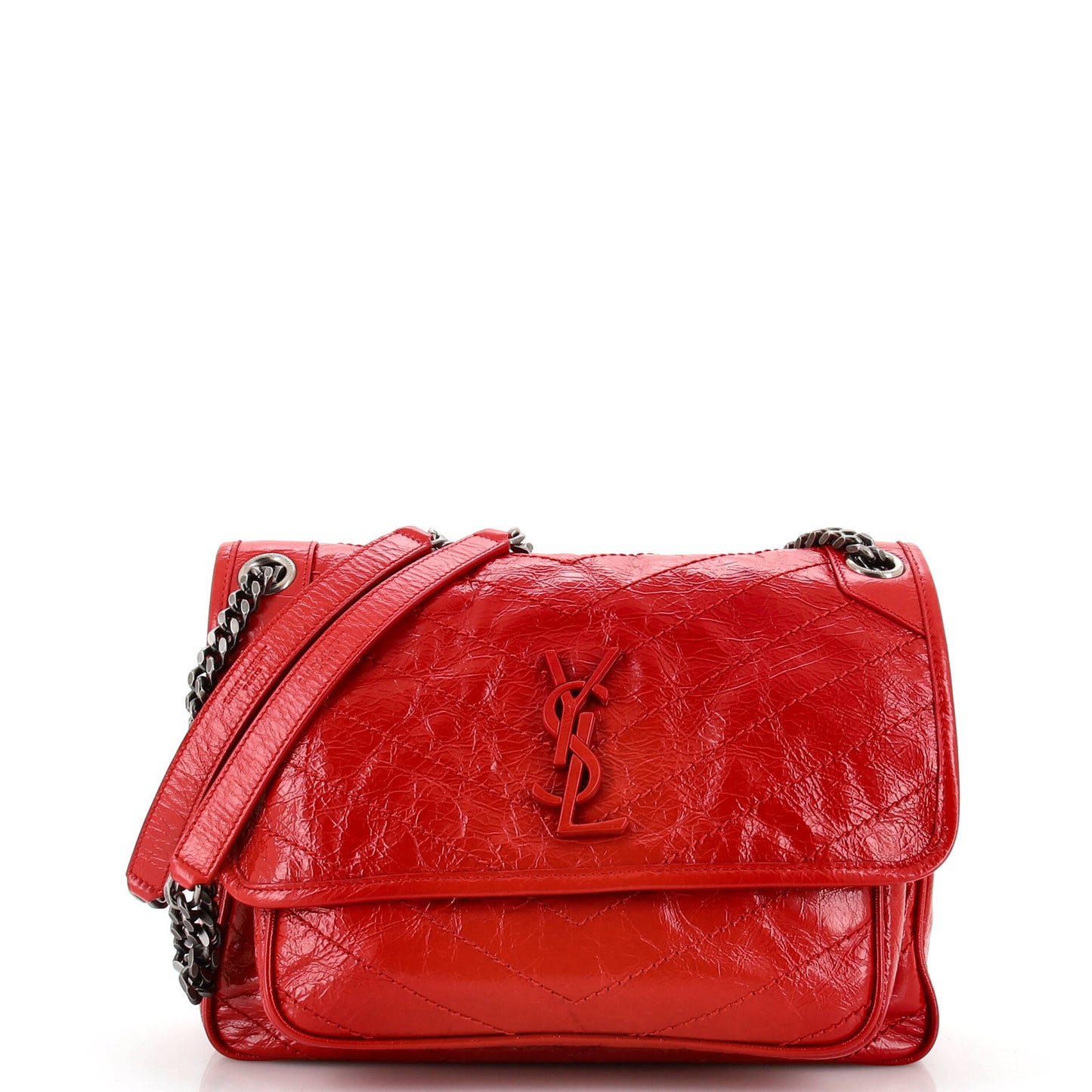 Luxury Saint Laurent Niki Chain Flap Bag Matelasse Chevron Leather Medium