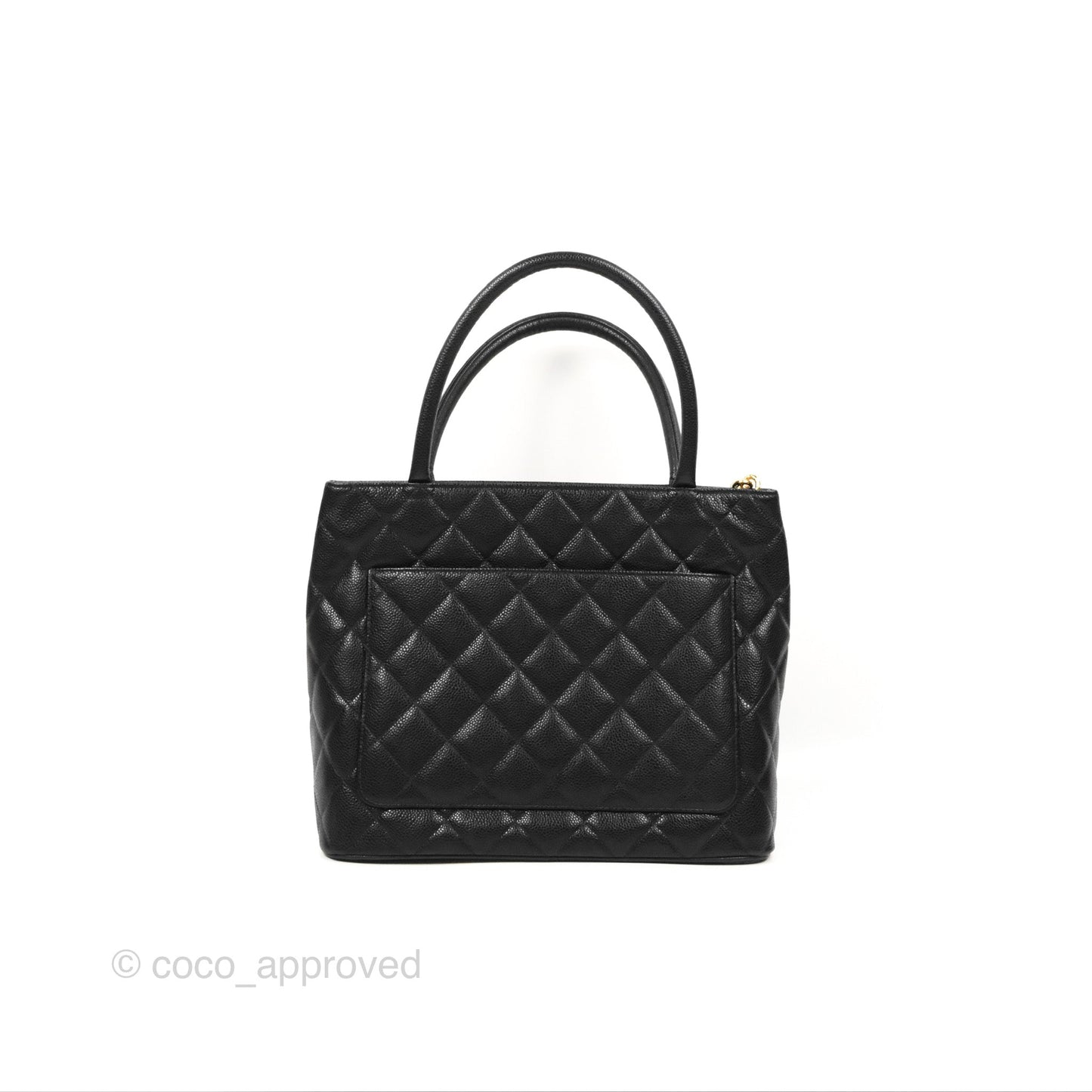 Chanel Vintage Medallion CC Black Caviar Tote Bag Gold Hardware