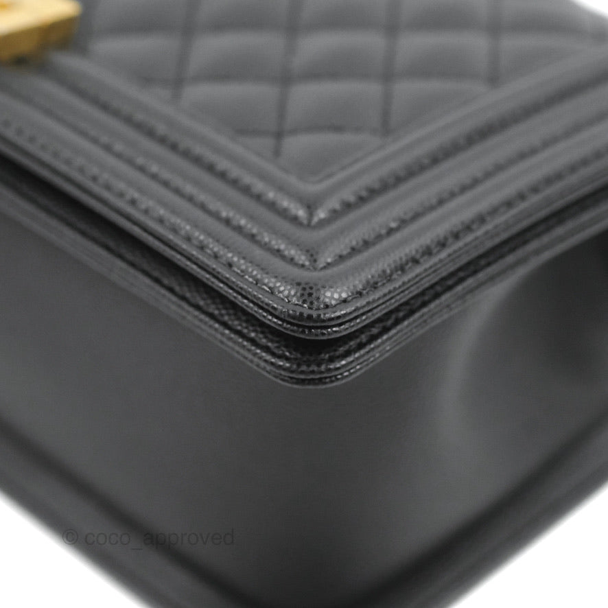 Chanel Quilted Medium Boy Black Caviar Aged Gold Hardware