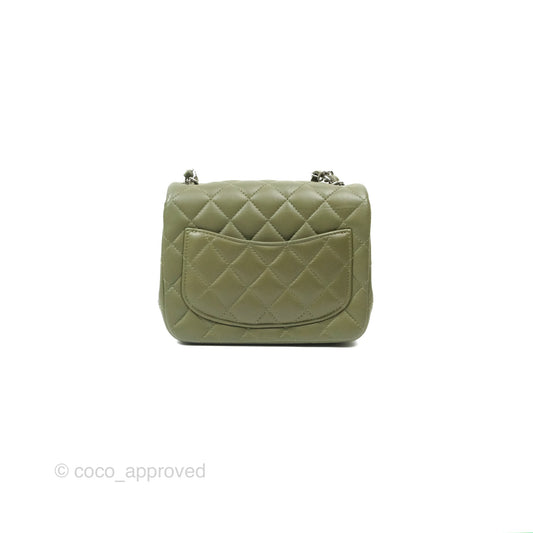 Chanel Mini Square Quilted Olive Green Lambskin Silver Hardware