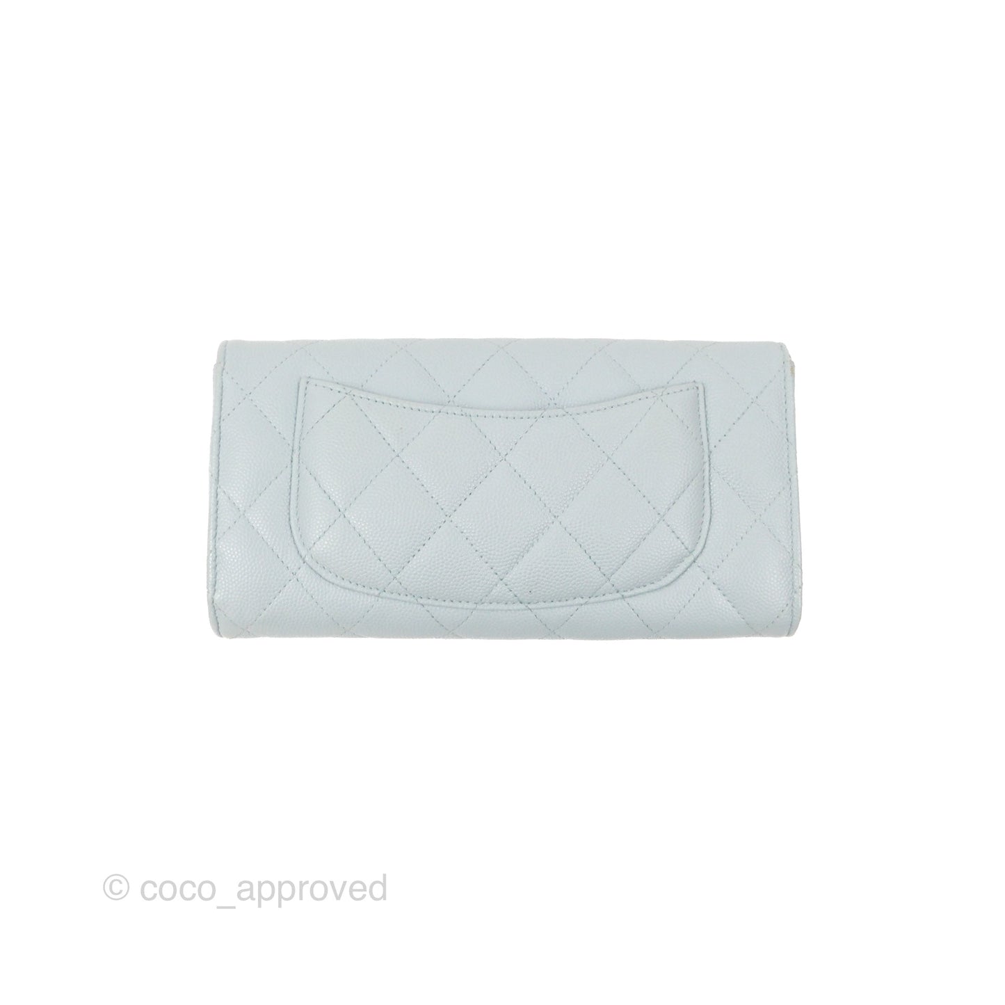 Chanel Classic Quilted Flap Long Wallet Light Blue Caviar Gold Hardware