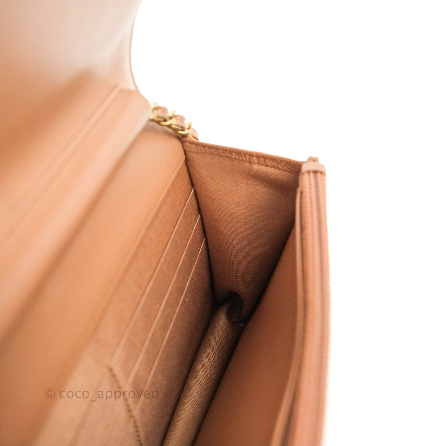 Chanel Chevron Boy Wallet on Chain WOC Dark Beige Caviar Antique Gold Hardware