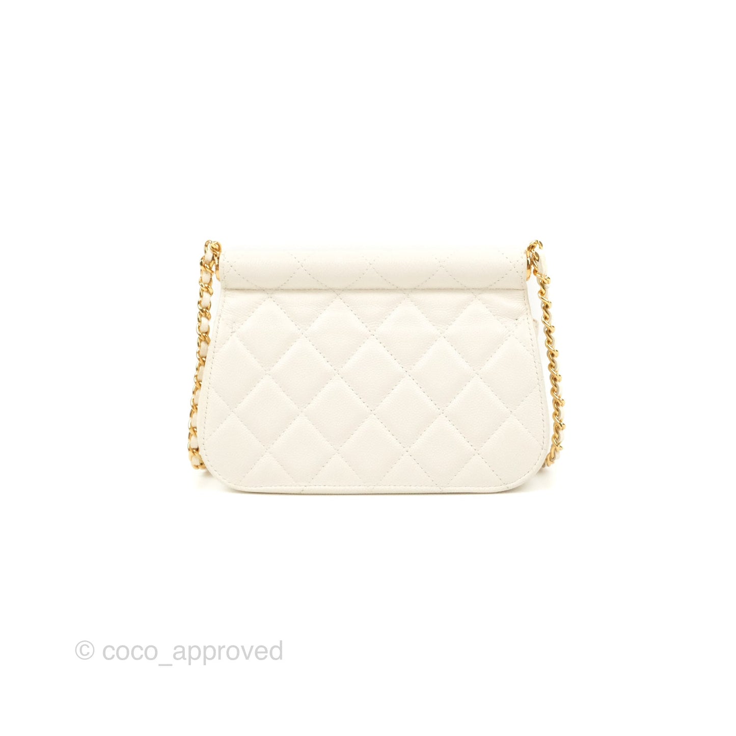 Chanel Clutch with Chain Ivory White Caviar Gold Hardware 22K