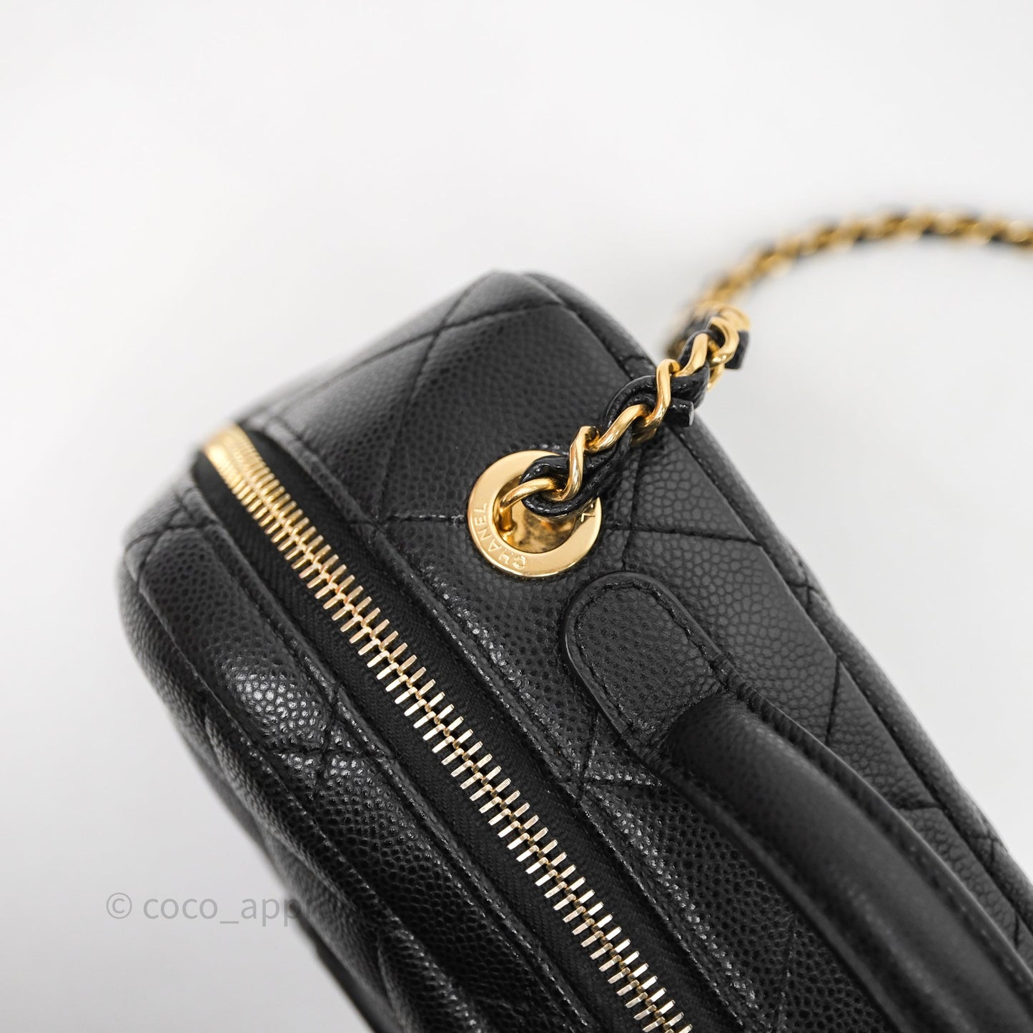 Chanel CC Top Handle Vanity Case Black Caviar Gold Hardware 23P