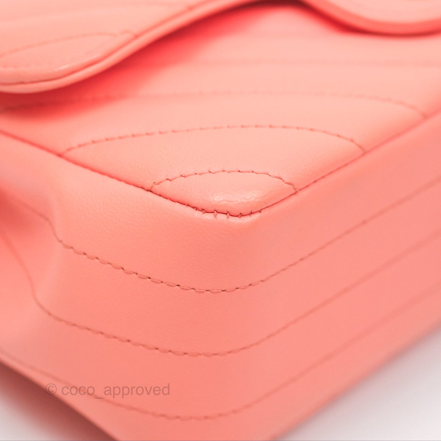Chanel Chevron Mini Rectangular Flap Peach Pink Lambskin Aged Gold Hardware
