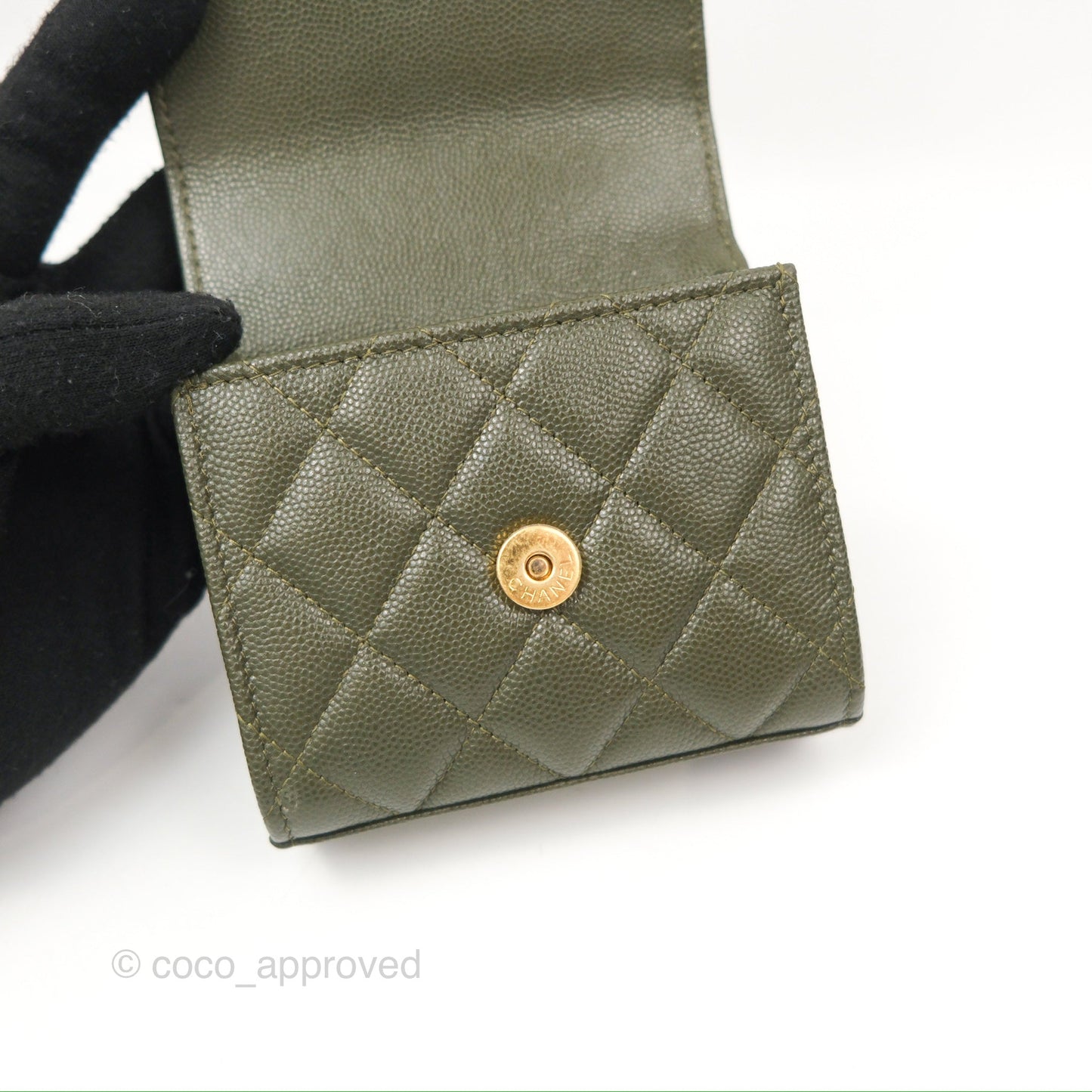 Chanel Coco First Mini Clutch On Chain Dark Olive Green Caviar Gold Hardware 22K