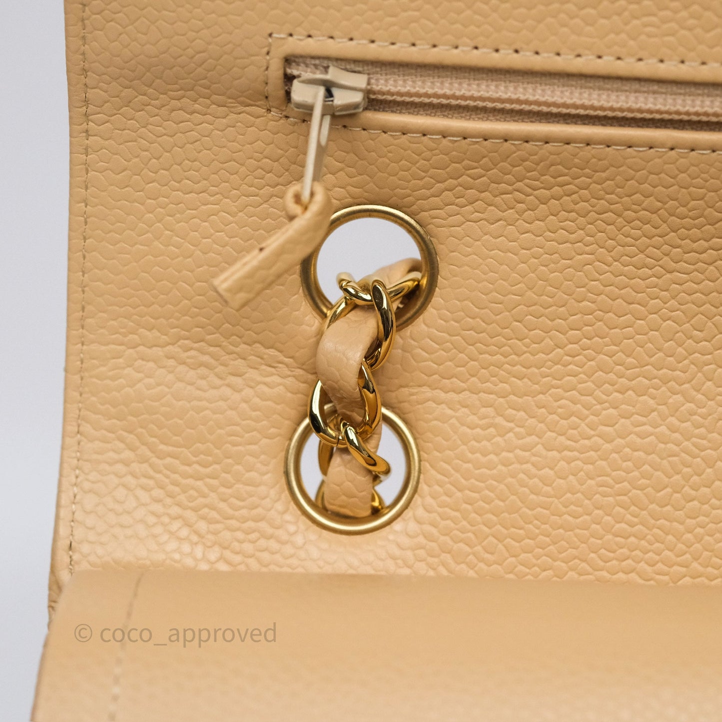 Chanel M/L Medium Classic Flap Quilted Beige Caviar Gold Hardware