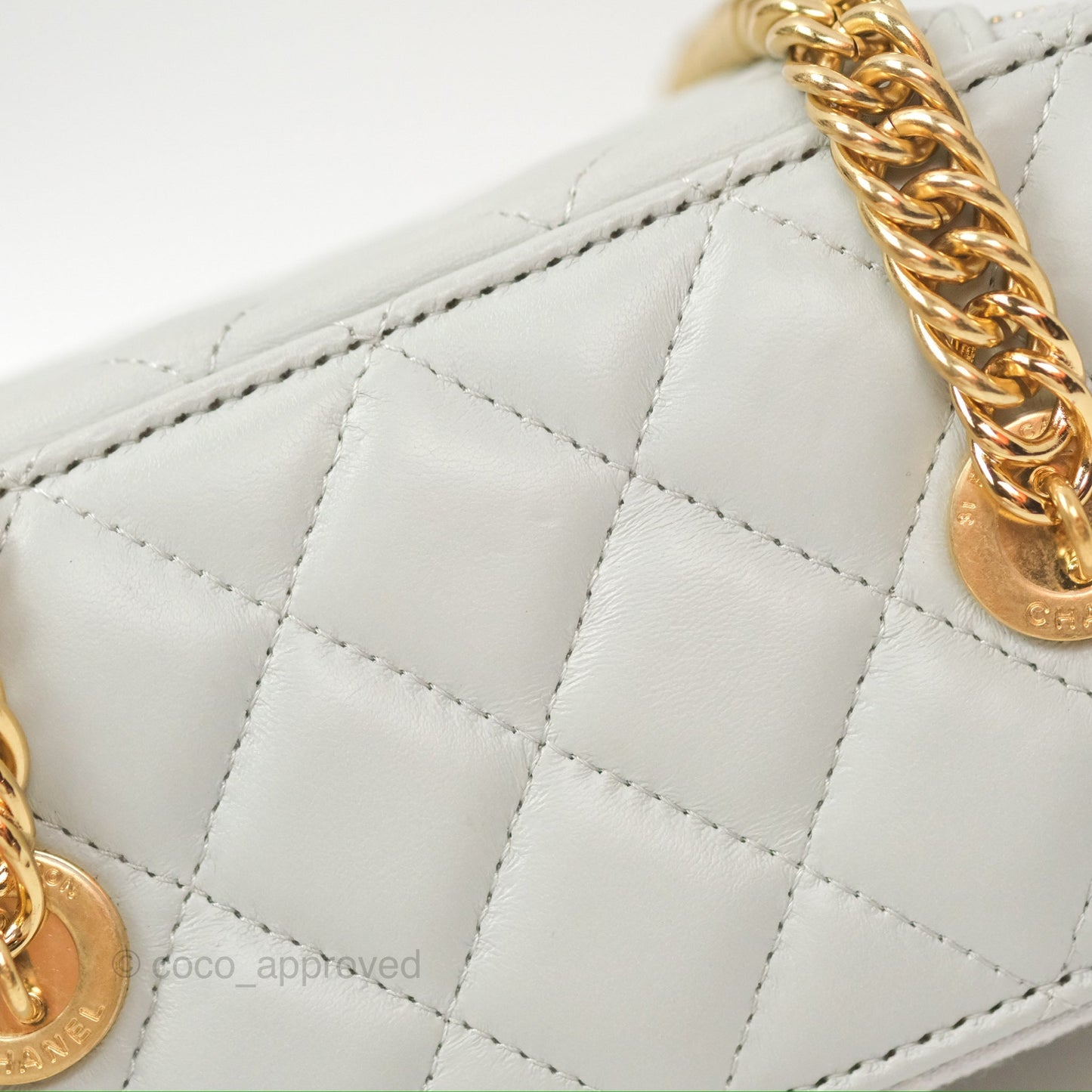 Chanel Quilted Vanity Rectangular with Chain Grey Blue Lambskin Gold Hardware
