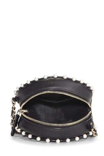Chanel,  Black Quilted Lambskin Round Classic Chain Clutch, Black