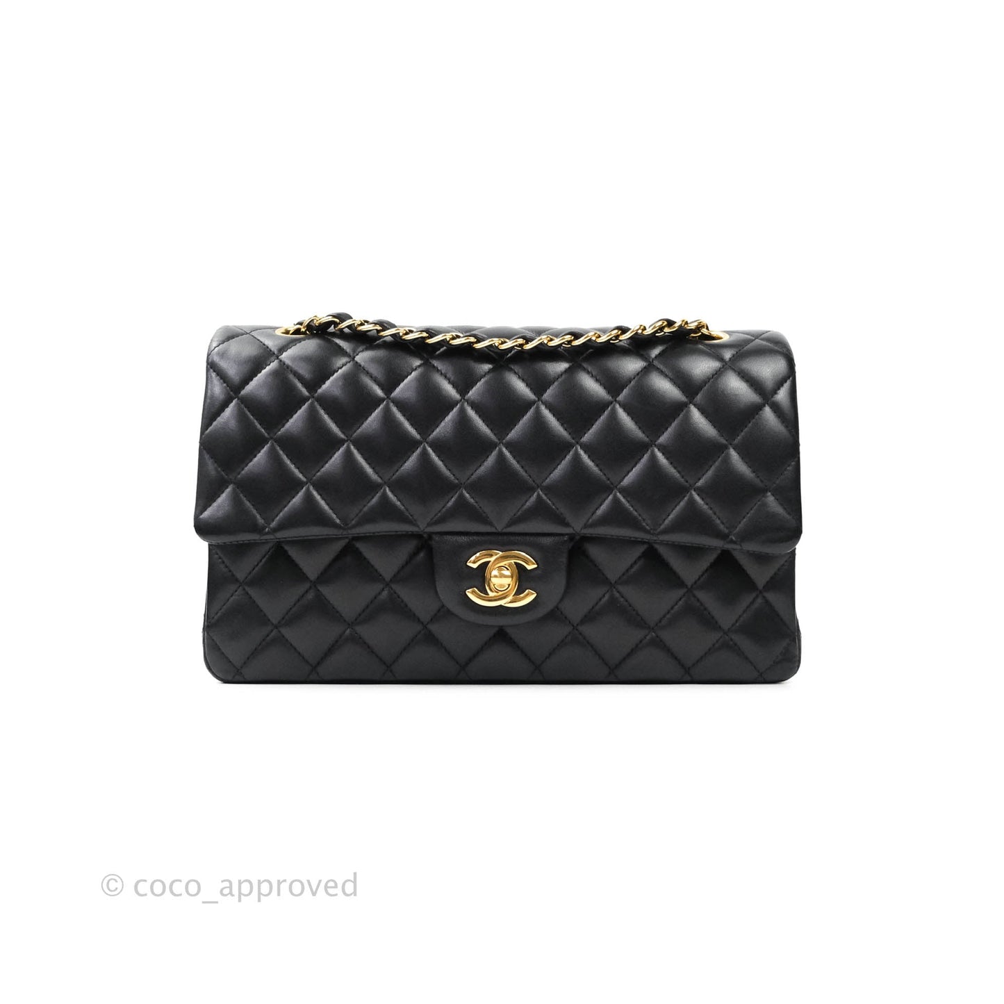 Chanel Classic M/L Medium Double Flap Black Lambskin Gold Hardware