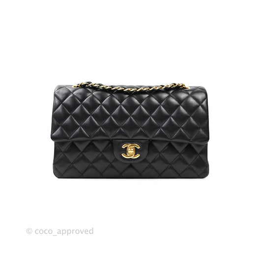 Chanel Classic M/L Medium Double Flap Black Lambskin Gold Hardware