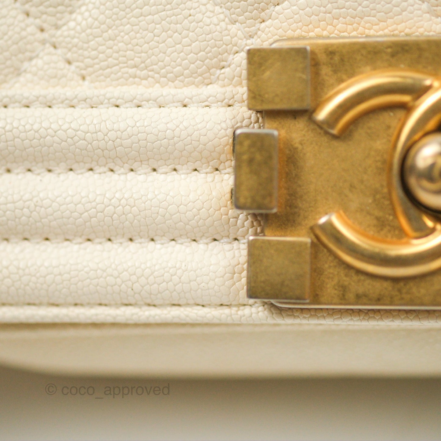 Chanel Medium Boy Quilted Ivory Caviar Aged Gold Hardware
