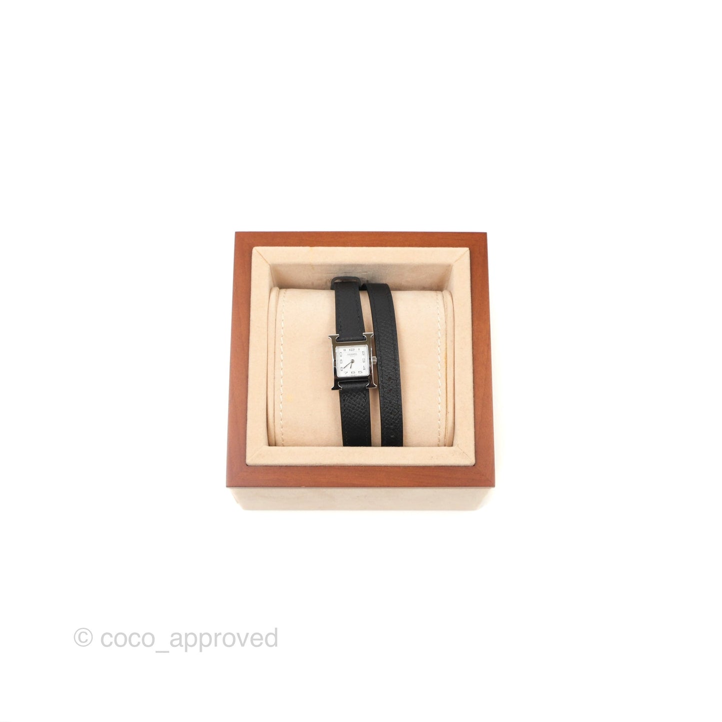 Hermès Small Heure H Double Tour Watch Black Epsom Palladium Hardware
