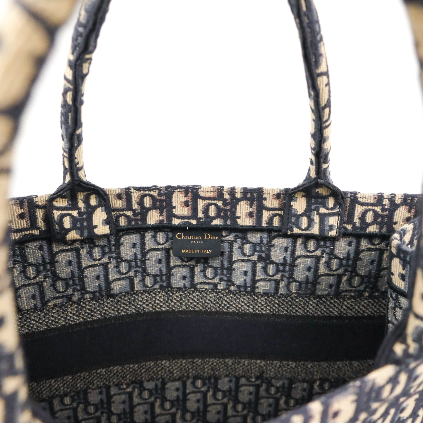 Christian Dior Medium (Old Small) Dior Navy Oblique Embroidery Canvas Book Tote